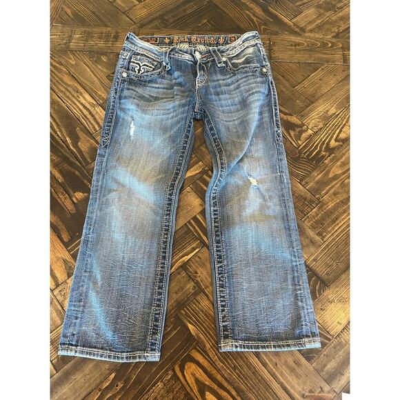 Rock Revival Angela Capri Jeans Women 26 Embellished Western Cowgirl Y2K Stitch - Picture 1 of 15